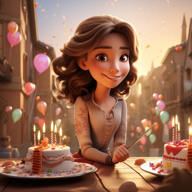 3d birthday celebration cartoon illustration