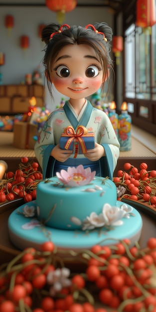 Foto gratuita illustrazione di cartoni animati per la celebrazione del compleanno 3d