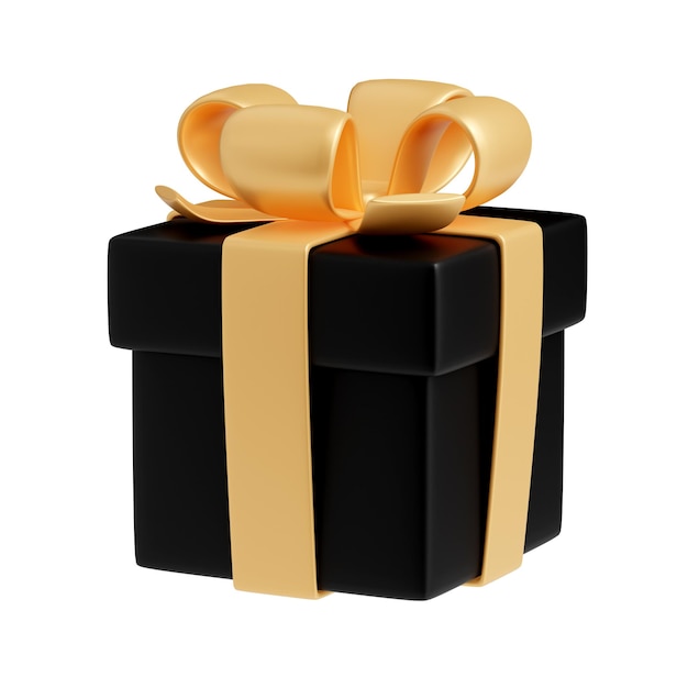 Free photo 3d black gift box with gold ribbon and bow