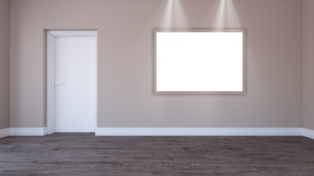 Cornice 3d in bianco in una stanza vuota