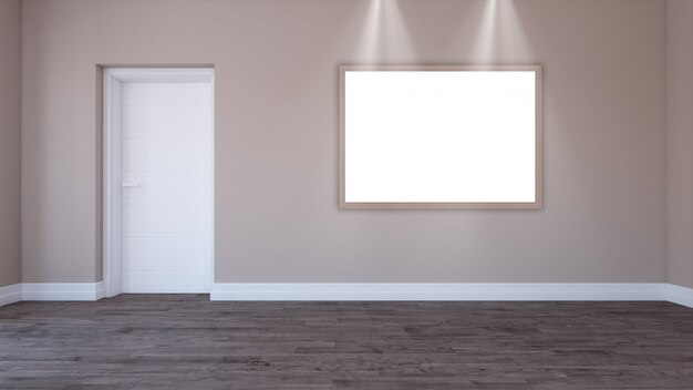 3D blank picture frame in an empty room