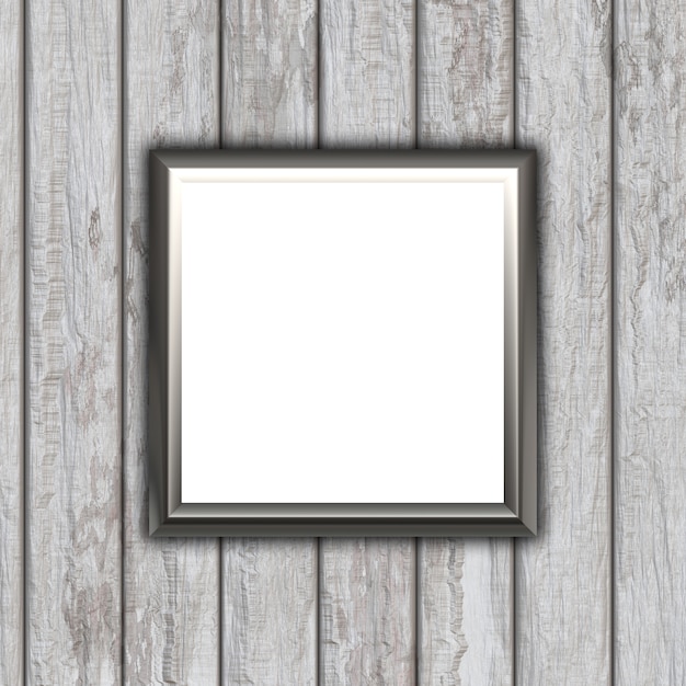 3D blank picture frame on a wooden texture background