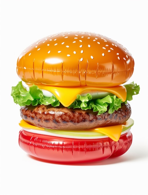 Free photo 3d burger with inflatable bread buns