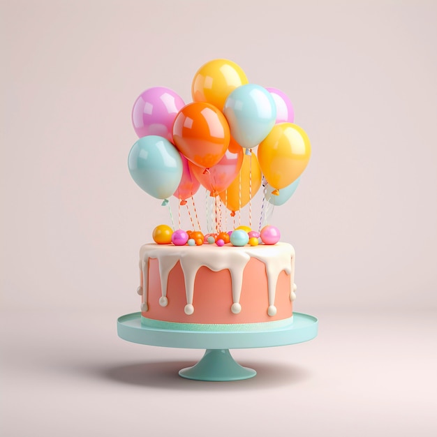 3d cake with balloons