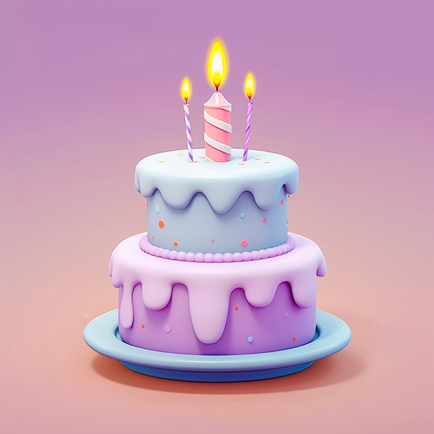 위에 촛불이 켜진 3D 케이크