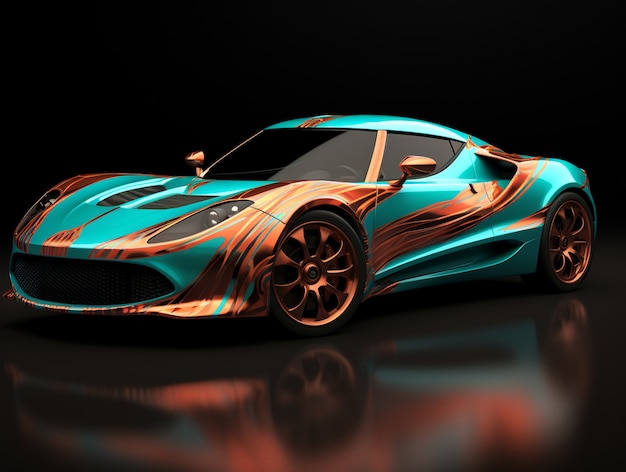 3d car with vibrant colors
