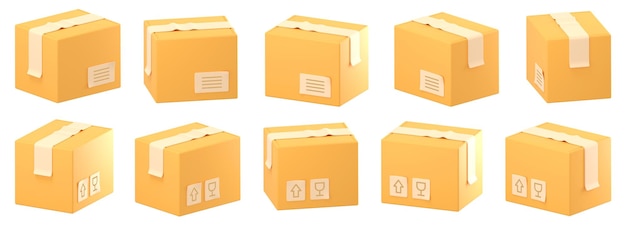 Бесплатное фото 3d картонные коробки картонные упаковки посылок