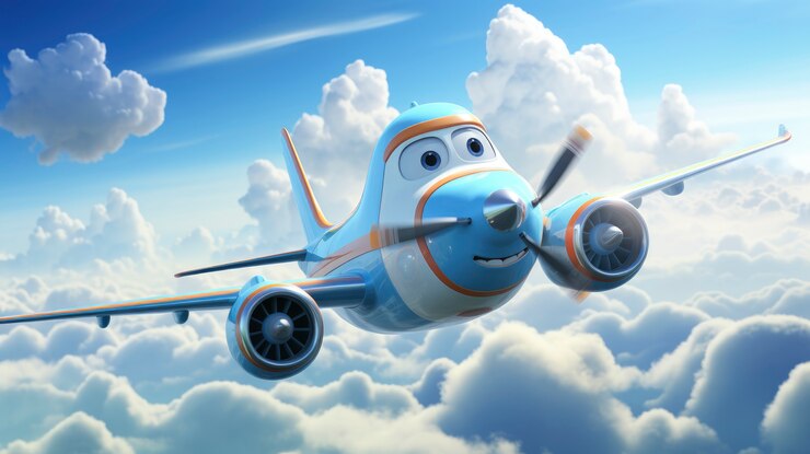 無料Photo 3dアニメの飛行機が空を飛ぶ