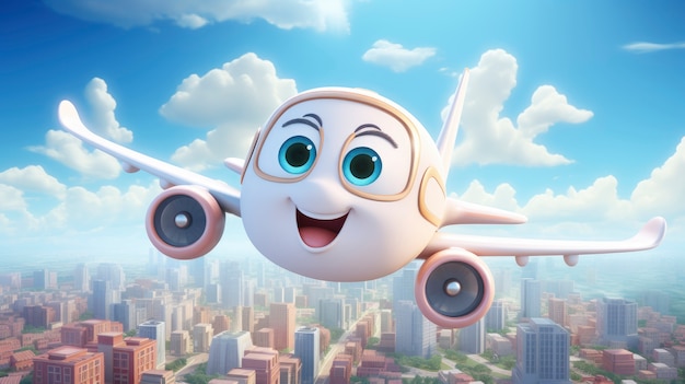 Free photo 3d cartoon airplane in the sky