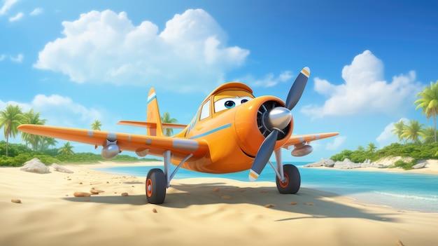 Free photo 3d cartoon airplane in the sky