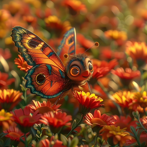 Бесплатное фото 3d мультфильмная бабочка