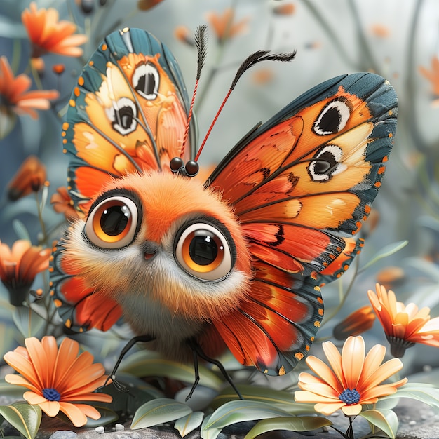 Free photo 3d cartoon animated butterfly