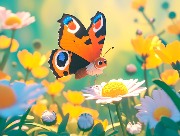 Бесплатное фото Иллюстрация 3d мультфильма о бабочках