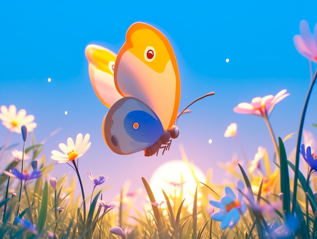 Foto gratuita illustrazione di farfalla di cartone animato 3d