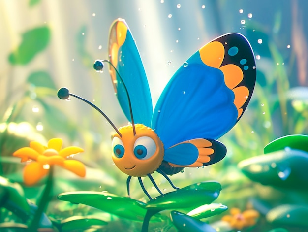 Foto gratuita illustrazione di farfalla di cartone animato 3d