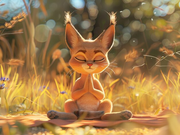 3d cartoon character practicing yoga and meditation