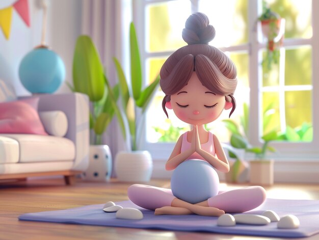 3d cartoon character practicing yoga and meditation