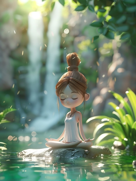 Free photo 3d cartoon character practising yoga