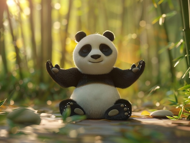 3Dカートゥーンキャラクターがヨガを練習する