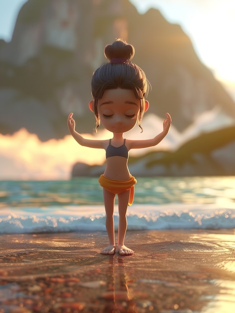 Free photo 3d cartoon character practising yoga