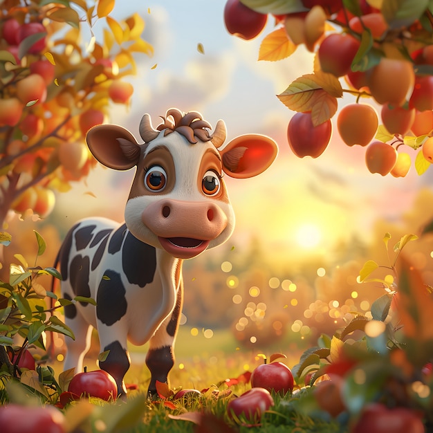 Free photo 3d cartoon cow illustration