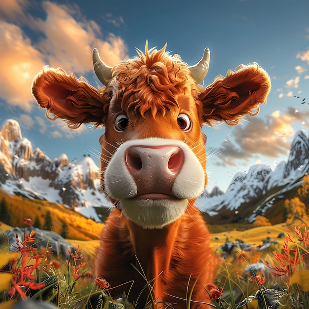 Free photo 3d cartoon cow illustration