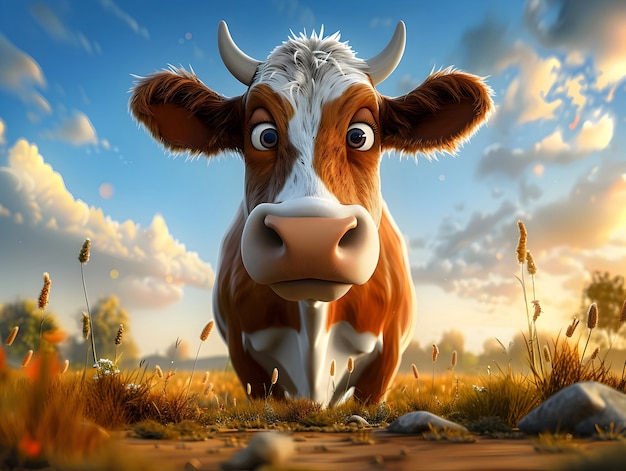 Free photo 3d cartoon cow illustration