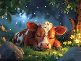 Free photo 3d cartoon cow illustration