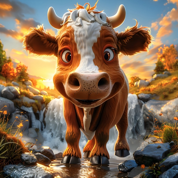 Free photo 3d cartoon cow illustration