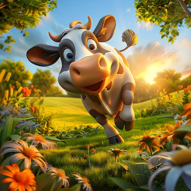 Free photo 3d cartoon cow illustration