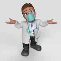 Free photo 3d cartoon doctor character in face mask