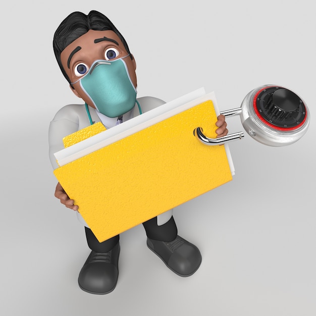 Free photo 3d cartoon doctor character in face mask