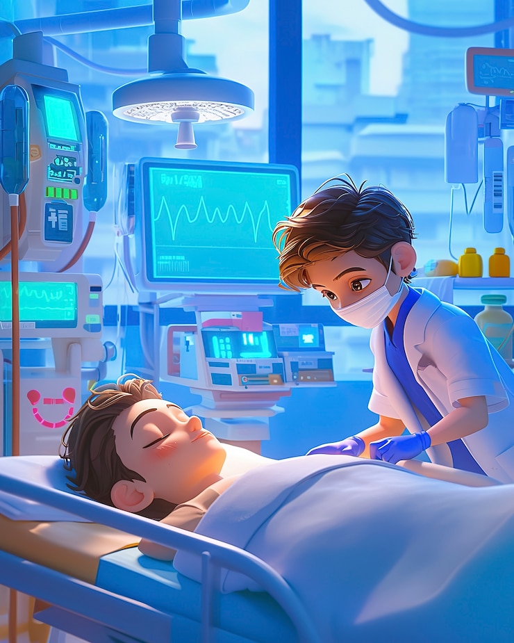 무료 Photo 3d 만화 병원 의료 장면