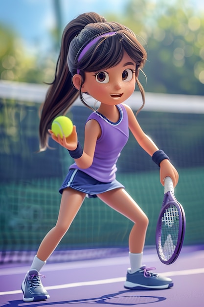 Free photo 3d cartoon individual playing tennis