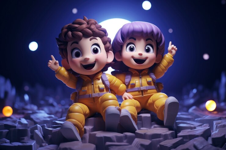 Бесплатный Фотография 3d мультфильмы для детей, исследующих луну в космосе