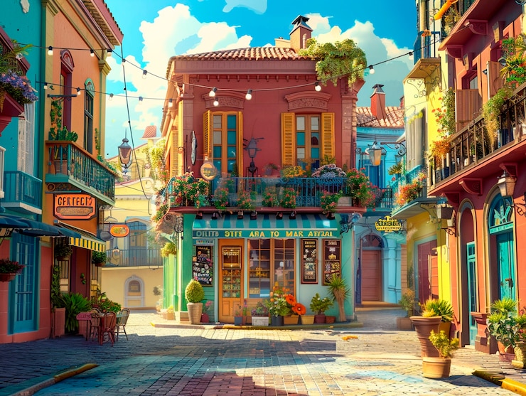 Free Photo 3d cartoon latin american village scenery