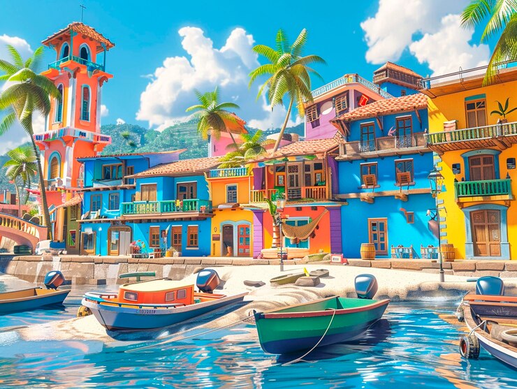 Free Photo 3d cartoon latin american village scenery