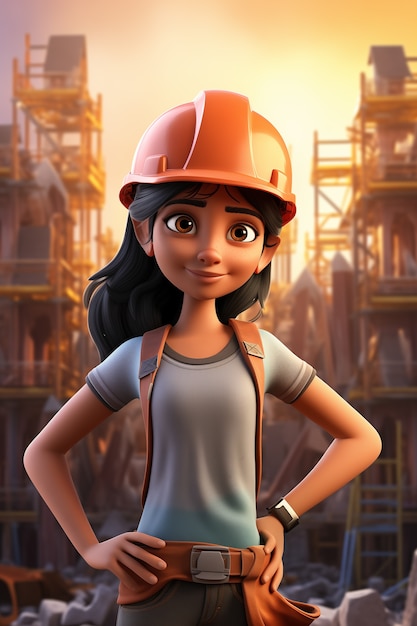 Free photo 3d cartoon portrait of working woman in celebration of labour day