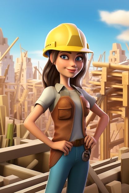 Free photo 3d cartoon portrait of working woman in celebration of labour day