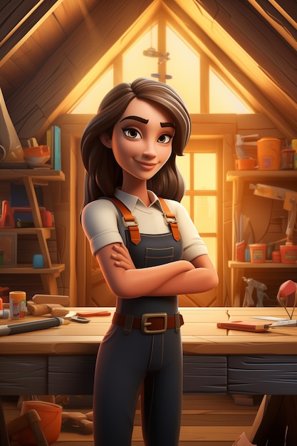 3d cartoon portrait of working woman in celebration of labour day