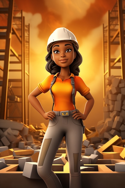 Free photo 3d cartoon portrait of working woman in celebration of labour day