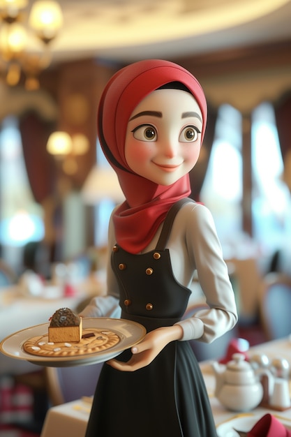 労働者デーを祝う女性の3Dカートゥーン