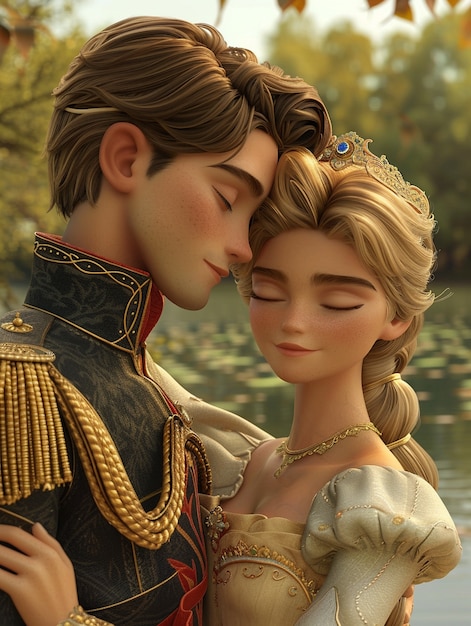 Foto gratuita principessa e principe dei cartoni animati 3d