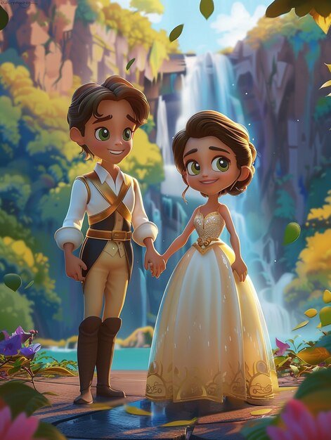 3d cartoon princess and prince