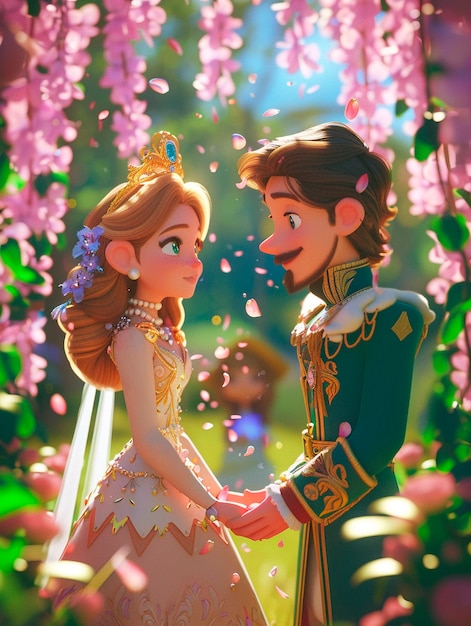 Foto gratuita principessa e principe dei cartoni animati 3d