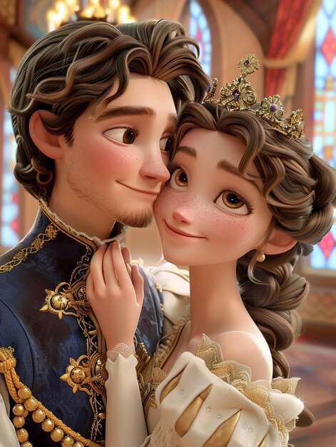 3d cartoon princess and prince