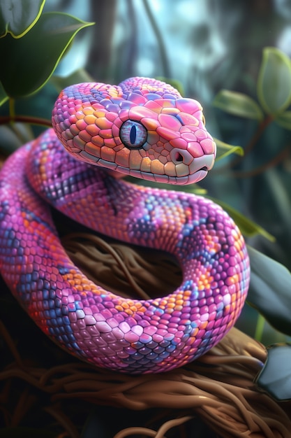 Foto gratuita serpente dei cartoni animati 3d in natura