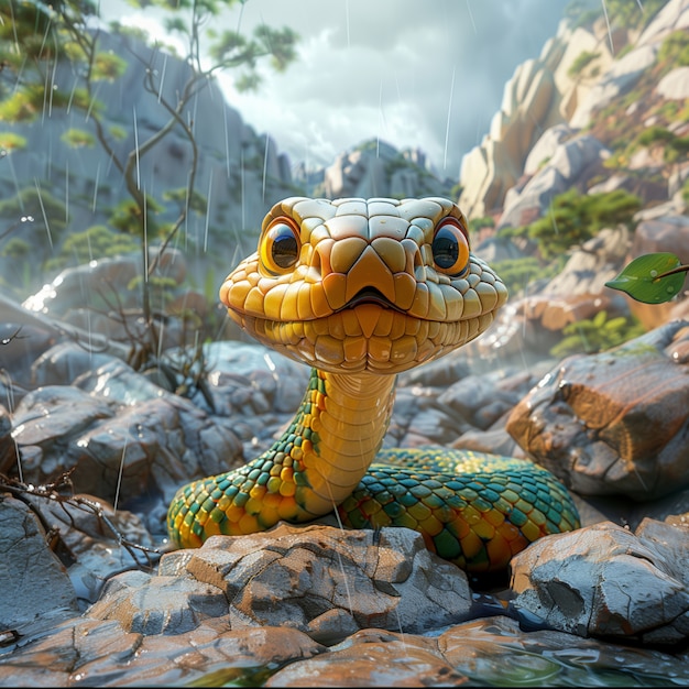 Foto gratuita serpente dei cartoni animati 3d in natura