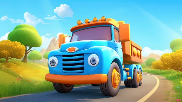 Foto gratuita illustrazione di camion di cartoni animati 3d