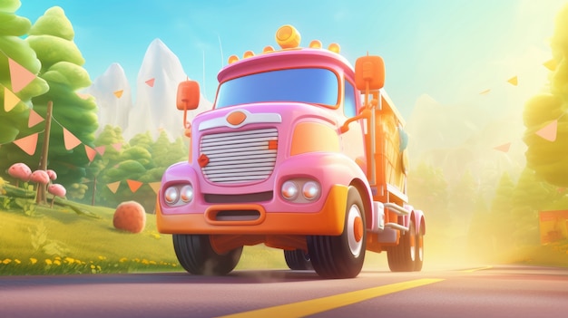 Foto gratuita illustrazione di camion di cartoni animati 3d